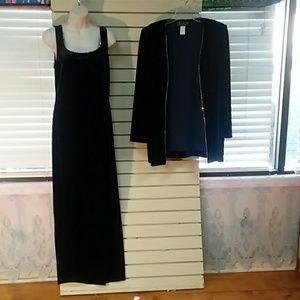 Dark navy blue velvet 2 piece set dress and jacket
